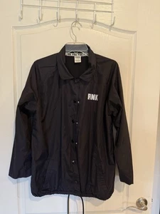 Victoria’s Secret PINK Women’s black Coaches button up Jacket size large - Picture 1 of 6