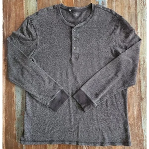Structure Men’s XL Slim Fit Brown & Silver Threaded Henley Long Sleeve Pullover - Picture 1 of 22