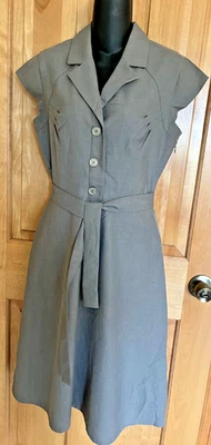 Calvin Klein Linen Blend Lined Shirt Waist Cap Sleeve Dress Sze S Gray - Image 1 of 4