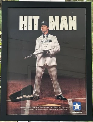 1985 Don Mattingly Yankees SIGNED Framed 18x24 Original Converse HITMAN Poster - Image 1 of 3