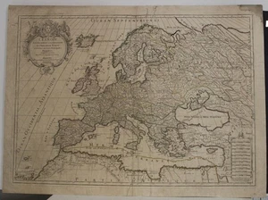 EUROPEAN CONTINENT 1728 (?) JAILLOT UNUSUAL ANTIQUE ORIGINAL COPPER ENGRAVED MAP - Picture 1 of 1