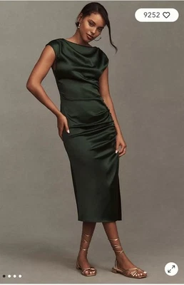 Anthropologie BHLDN Francesca High-Neck Stretch Satin Midi Dress - Green Women L - Image 1 of 4