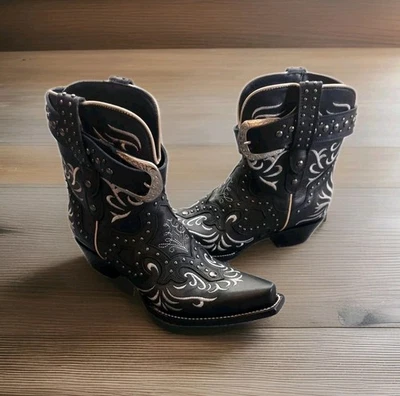 JB Dillon Boots Womens Size 9.5 Black Western Cowboy Embroidered Studded Harness - Image 1 of 4