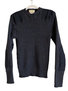Vintage L.L Bean Men’s Wool Patch Sweater Navy Long Sleeve 90's Commando Size M - Picture 1 of 11