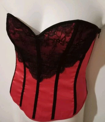 DREAMGIRL Corsé Bustier Sin Tirantes Talla 36 Rojo Negro Encaje Deshuesado Cremallera Inalámbrico  Foto 1 de 4