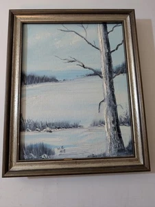 Dipinto olio paesaggio 1979 vintage di una scena invernale in cornice legno firmato ME - Foto 1 di 14