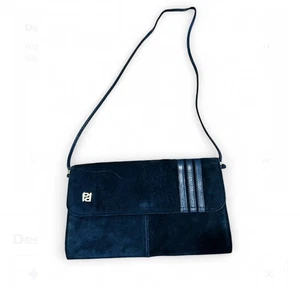 Pappaglo Blue Suede Vintage Shoulder Bag With Logo - Picture 1 of 4