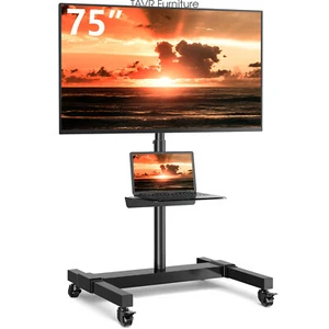 Modern Mobile TV Stand Rolling TV Cart with Tilt Mount Silent Lockable Wheels - Picture 1 of 9