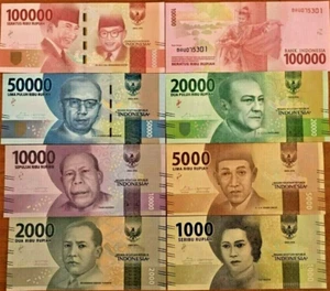 Indonesia New 2016 Full Set 100000 50000 20000 10000 5000 2000 1000 Rupiah UNC - Picture 1 of 8