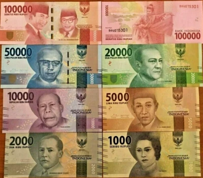Indonesia 2016-2025 Full Set 100000 50000 20000 10000 5000 2000 1000 RUPIAH UNC - Image 1 of 4