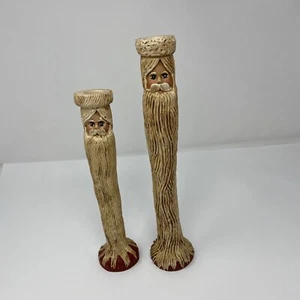 2 - Tall Wood Santa Candlestick 11.5 & 9.5" Wood World Inc Handcrafted Virginia - Picture 1 of 8