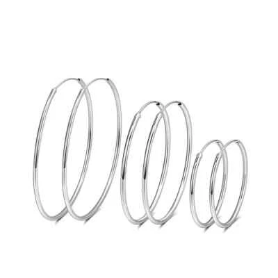 925 Sterling Silver Endless Hoop Earrings, Large 50, 40, 30mm, Rhodium Plated - Image 1 of 4