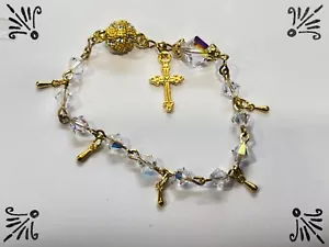 "Bracciale Rosario Oro Artigianale REALIZZATO CON Cristallo Swarovski AB Magnetico 7,5"" - Foto 1 di 7