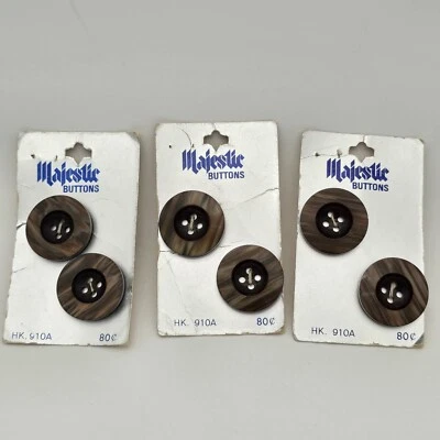 Vintage Buttons Majestic Set of 6 Original Card 1 inch 4 hole wood look - Image 1 of 4