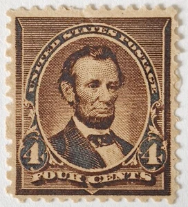 U.S. Scott # 222 Lincoln (4Cent) Brown (MH) (F/VF) (OG) 1890-1893 - Picture 1 of 3