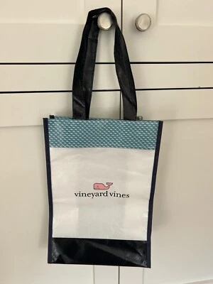1 VINEYARD VINES Reusable Shopping Bag Tote 9x13 White w Pink Whale Logo - Image 1 of 4
