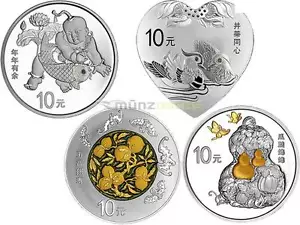4 x 10 simboli fortunati Yuan Auspicious Culture Cina 2016 4 x 1 oz argento PP - Foto 1 di 1