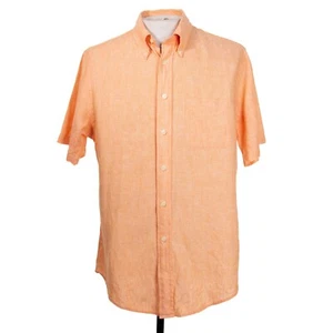 Brooks Brothers Mens L Orange 100% Irish Linen Short Sleeve Button Front Shirt - Picture 1 of 7