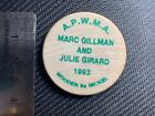 Merry  christmas wood nickel  marc gillman and julie girard 1993 Wooden Coin