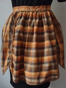 Natural Tones Plaid Hand Made Red Calico Mid Century Vintage Tea Apron - Picture 1 of 3