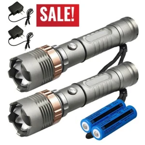 2X Super Bright Flashlight Zoomable LED Torch Rechargeable Tactical Police Lght - Picture 1 of 12