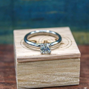 Round Cut Lab Grown Diamond Delicate Solitaire Wedding Ring 925 Sterling Silver - Picture 1 of 9