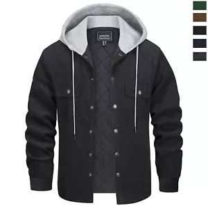 Mens Winter Hooded Quilted Lined Jackets Thick Corduroy Long Sleeve Coat Outwear - Picture 1 of 47
