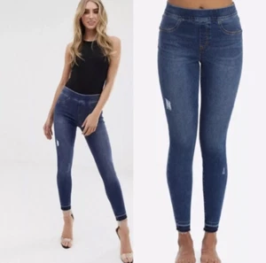 Jeans skinny Spanx effetto invecchiato alla caviglia taglia M goccia orlo grezzo dimagrante elasticizzato - Foto 1 di 7