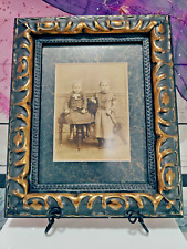 Victorian Era Gold Accent Framed Black and White Photo of Two Children 9" x 11"