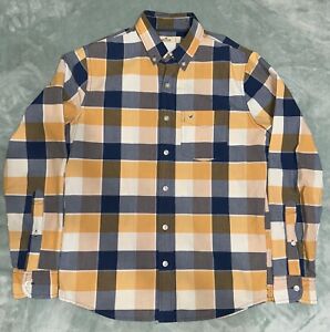 Men's Small Hollister Black/Yellow Plaid Flannel Long Sleeve Button Down Shirt