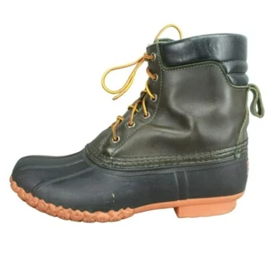 LL Bean Women's Green Leather Unlined Padded Collar Ankle Duck Boots Size 10 M - Picture 1 of 10
