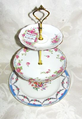 Custom Three Tier Cake Stand Made With Vintage Plates Tea Party - Image 1 of 4