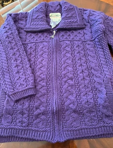 Irish Aran Crafts Ladies Zip Up Cardigan Size Medium - Purple. - Picture 1 of 8