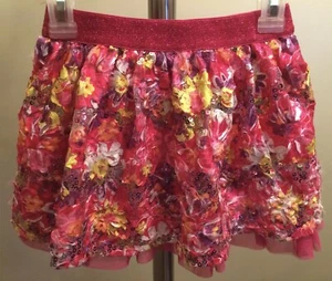 Justice Girl Floral Lace Skirt Skort Lined Built-in Shorts Elastic Shimmer Waist - Picture 1 of 12