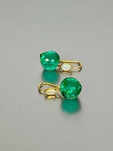 18K Gold Fill Handmade Emerald,Opal Teardrop Labradorite Drop Earrings in Silver - Picture 1 of 6