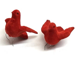 2 Vintage Red Flocked Doves Birds Christmas Tree Ornaments Plastic 3.75" x 2.5" - Picture 1 of 8