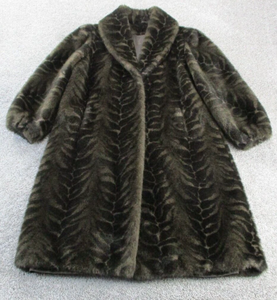 Gabardina vintage Charles Klein para mujer de piel sintética talla 13/14 marrón forrada años 80 EE. UU. Foto 1 de 4