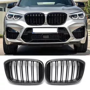 For 2018-2021 BMW X3 G01 X4 G02 Carbon Fiber Front Bumper Kidney Grill Dual Slat - Foto 1 di 7