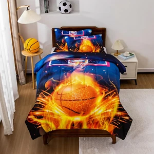 Basketball Fire Court Comforter Sets Twin for Boys Teens,Ball Sports Games Print - Picture 1 of 12