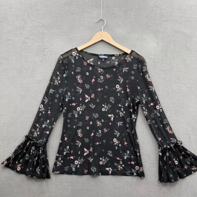 Freshman 1996 Women’s Large Black Butterfly Bird Sheer Bell Long Sleeve - Image 1 of 4