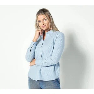 Candace Cameron Bure Regular Hi-Low Boyfriend Shirt Womens 2X Regatta Stripe NEW - Picture 1 of 9