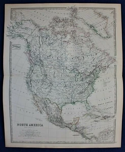 Large antique map NORTH AMERICA, CANADA, UNITED STATES, MEXICO, Johnston, 1886 - Picture 1 of 5
