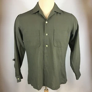 Rare Vintage 40s Gabardine Rockabilly Loop Collar Rayon Silk Blend Button Shirt - Picture 1 of 10