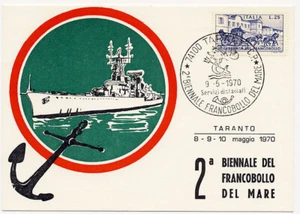 Italia 1970 Evento Filatélico Cubierta 2ª Bienal Francobollo del Mare Taranto - Imagen 1 de 2