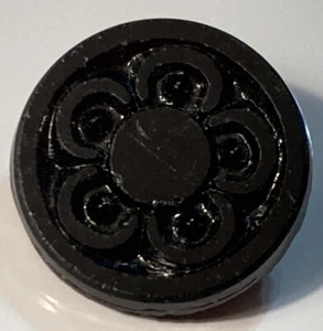Antique Jet Black Glass Button Daisy Relief Tunnel Shank 9/16" - Picture 1 of 7