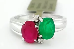 GENUINE RUBY, EMERALD & DIAMONDS RING 10K WHITE GOLD -Free Certificate Appraisal - Picture 1 of 7