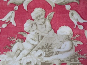 Atemberaubende Vintage Rindenstoff Ära KIRSCHEN & ROLLEN auf rosa-rotem Baumwollstoff - Bild 1 von 23