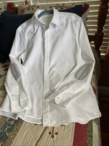 Massimo Dutti Mens White Casual Button Down Shirt with Elbow Patch - PRE OWNED - Picture 1 of 11