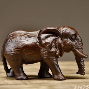 Wooden Elephant Ornament Ebony Carving Elephant Handicraft Solid Wood Decoration - Picture 1 of 4