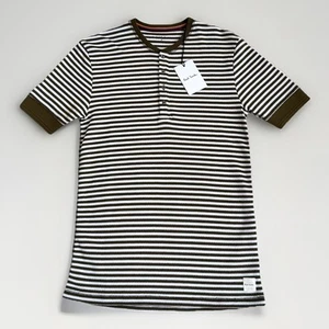 PS Paul Smith Men's Henley T-Shirt LS Top Stripe Khaki White Knit New Cotton Mix - Picture 1 of 9
